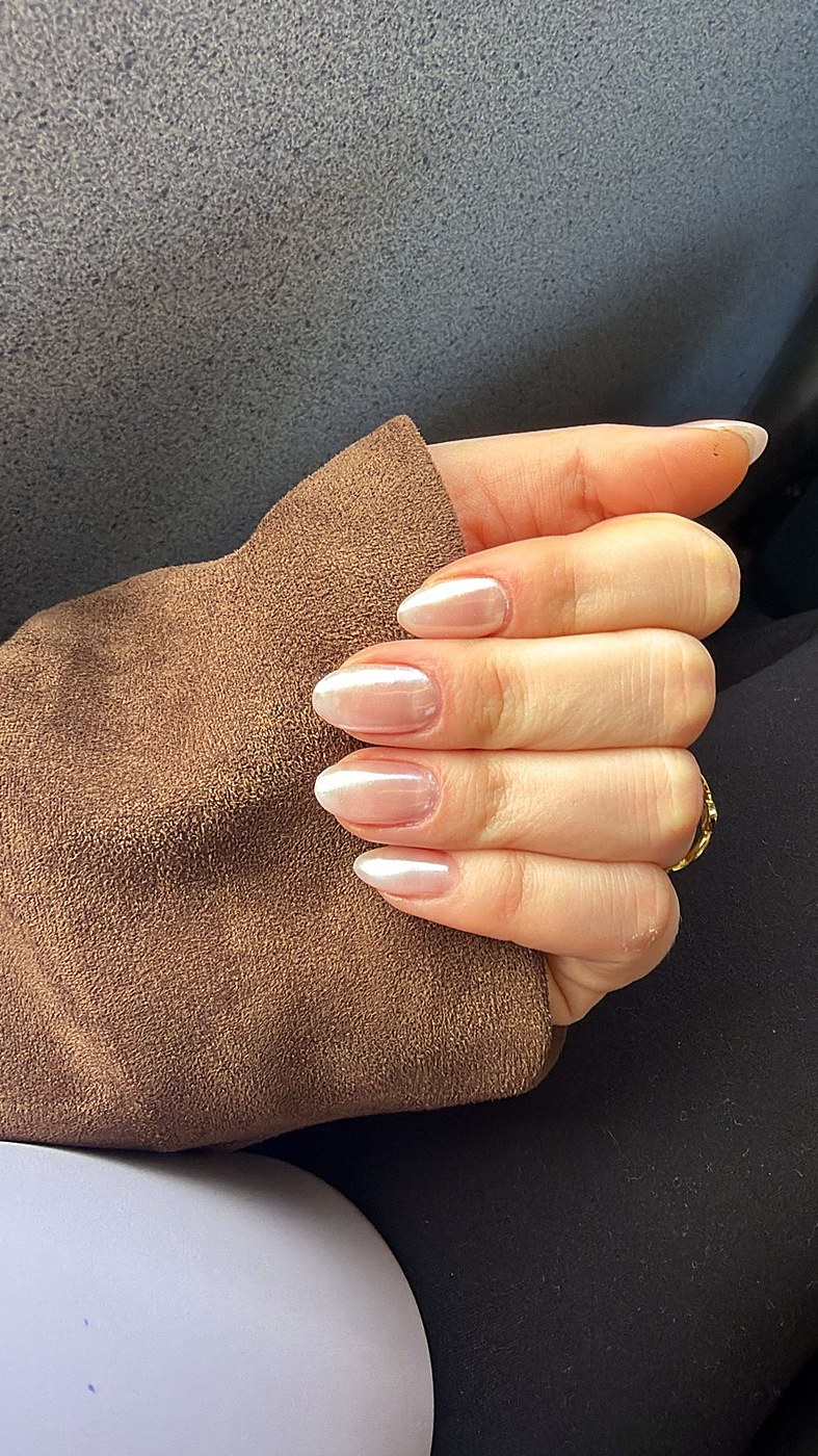 Brown French tips with white dots