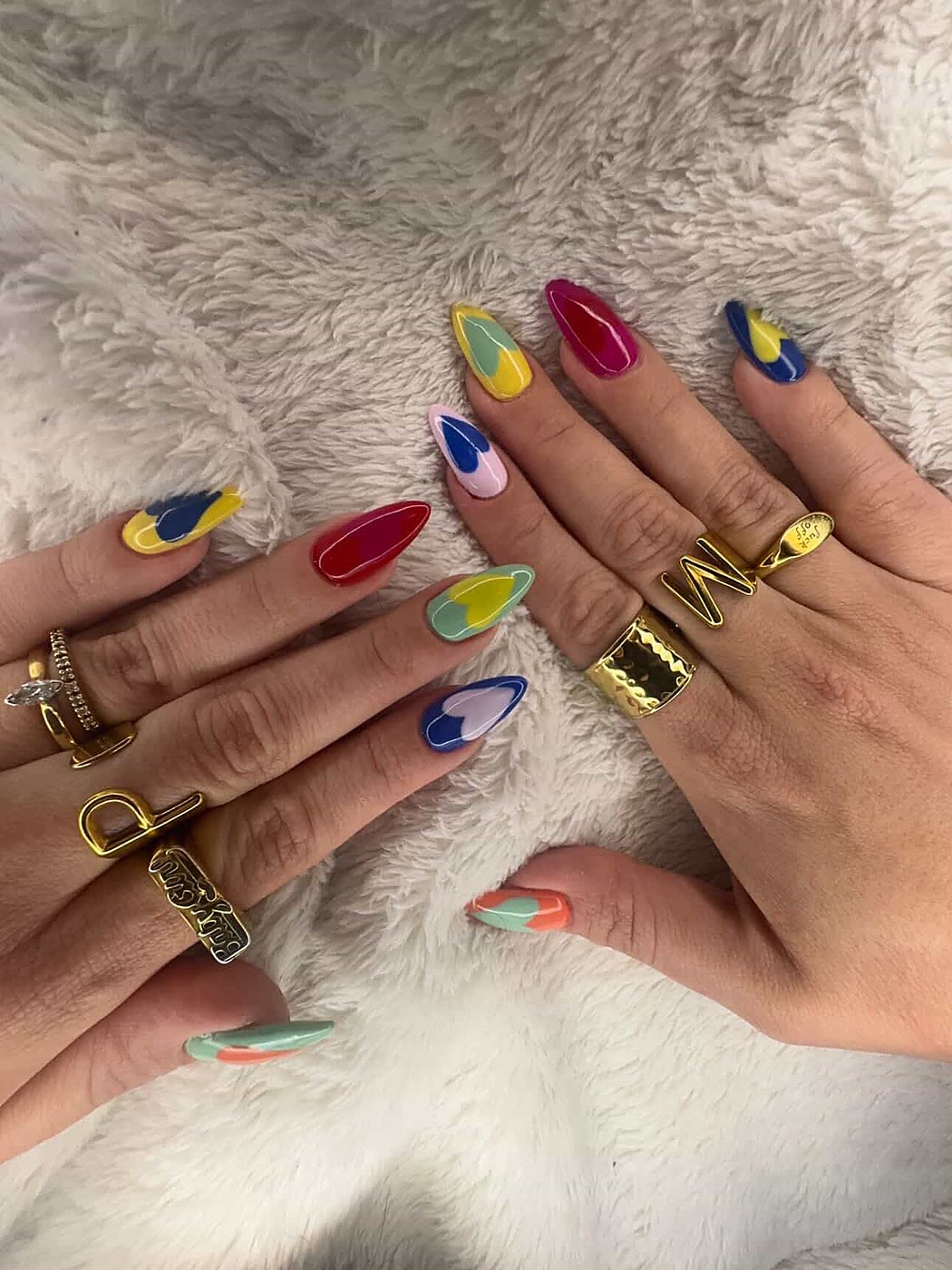 Blue and purple abstract line nail art